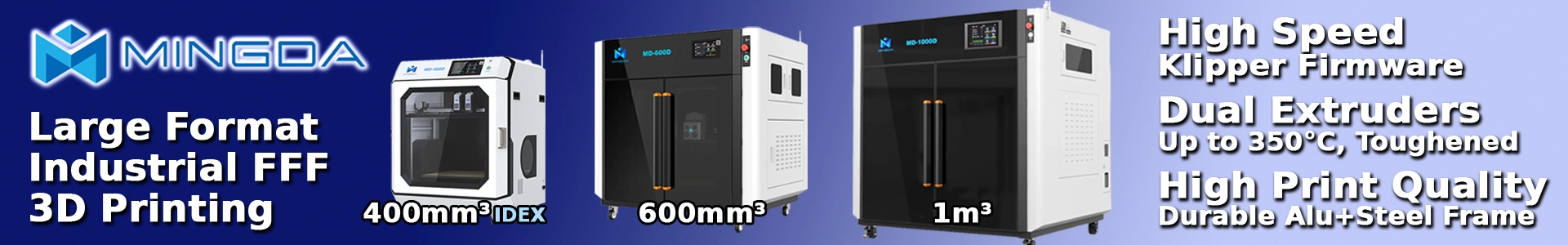 Mingda Large Format Industrial 3D Printers up to 1m³